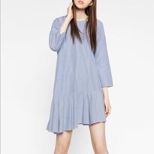 Zara Asymmetric Blue And White Striped Dress